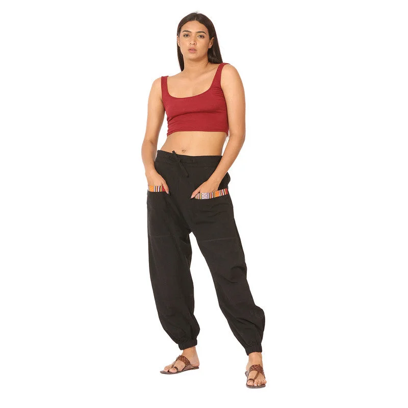 Cotton Jogger Pants for Women | Black | Front Pocket