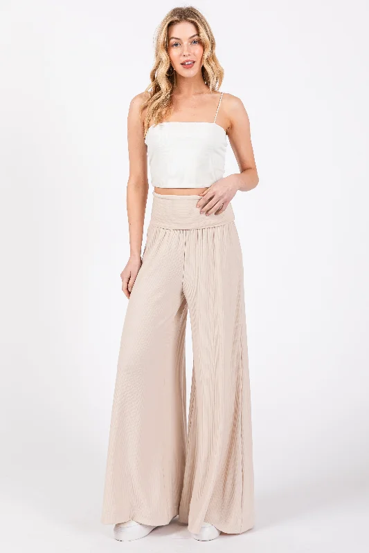 beige-ribbed-foldover-waist-maternity-wide-leg-pants