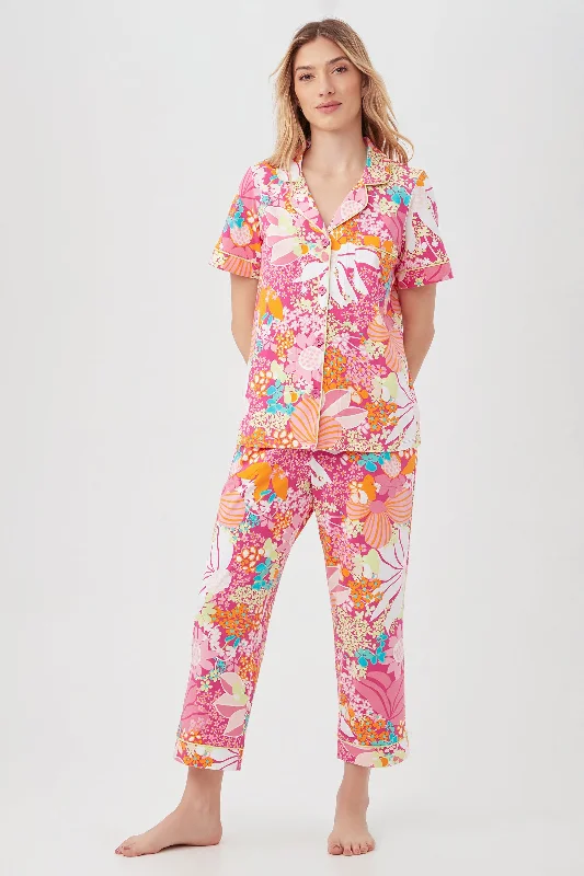 FIESTA FLORAL WOMEN'S SHORT SLEEVE CROPPED PANT JERSEY PJ SET