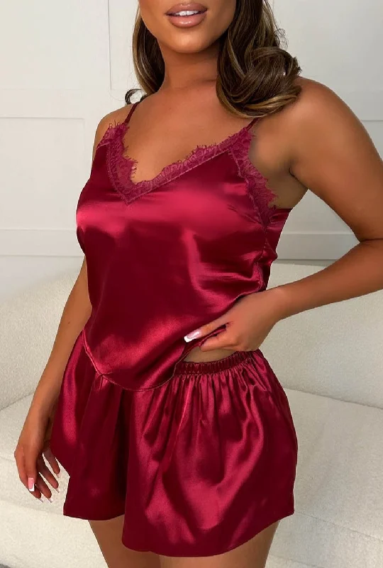 Got You Girl Red Lace Trim Satin PJ Set