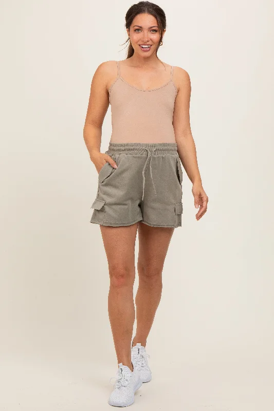 olive-cargo-raw-hem-maternity-lounge-shorts