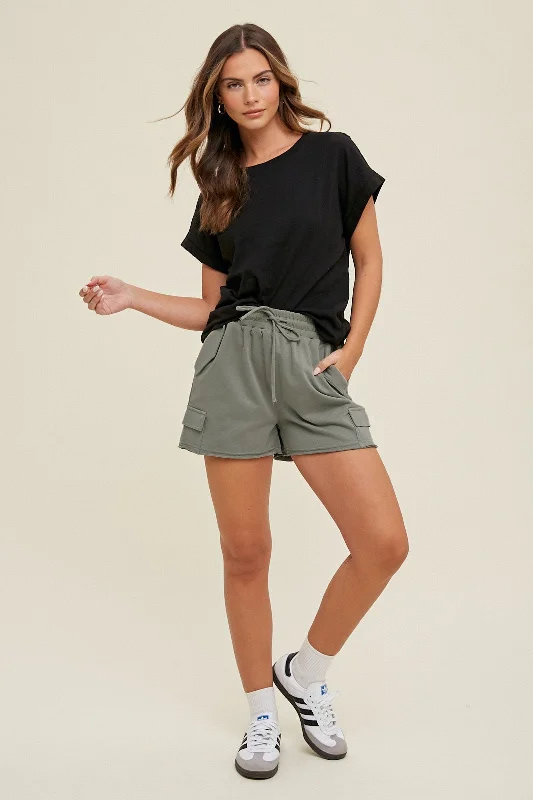 olive-cargo-raw-hem-maternity-lounge-shorts