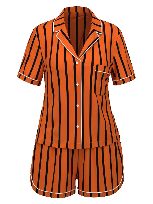 [Pre-Sale] Orange 1970s Lapel Halloween Stripes Pajamas