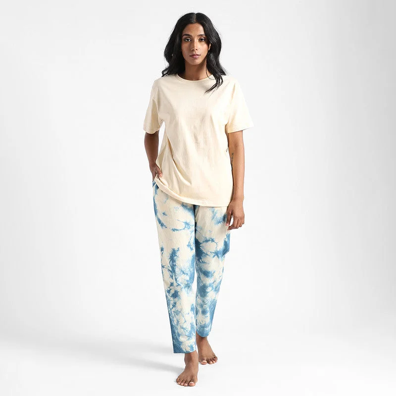 Organic Cotton Indigo Blue Women Pants | Slim Fit | Tie-Dye