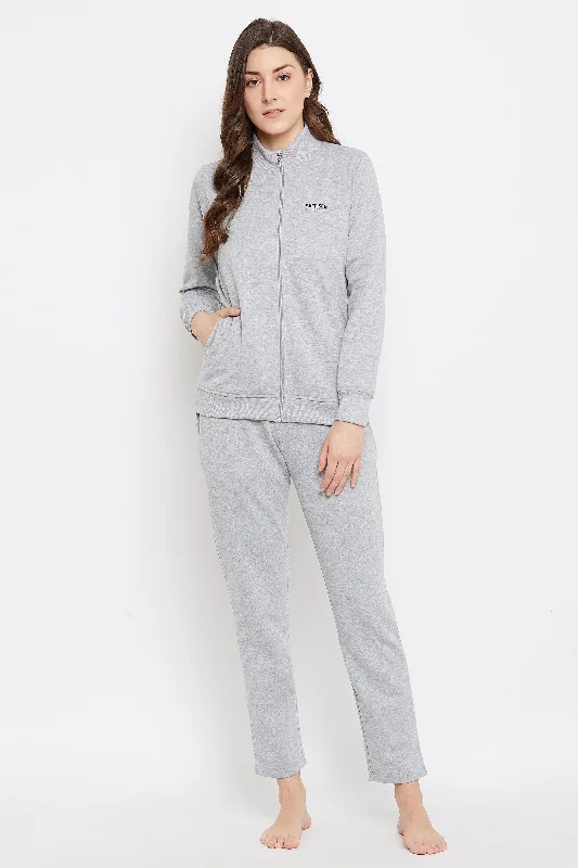 Msecret Women Grey Printed Zip Night Suit