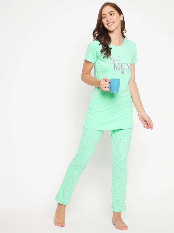 Msecret  Sea Green Printed Night Suit