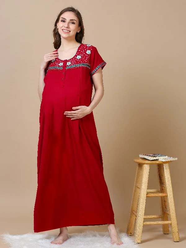 Alpine Maternity Feeding Nighty Maroon