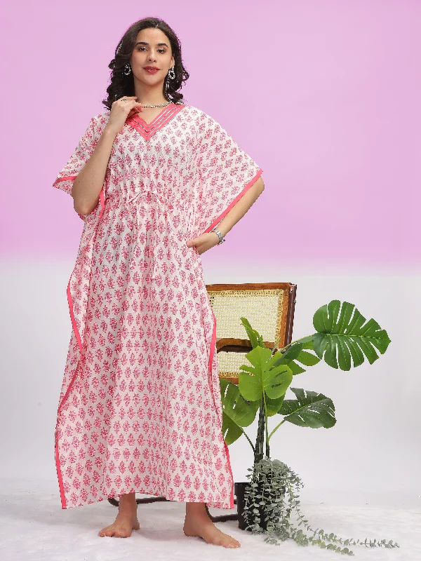 Premium V Neck Cotton Kaftan Pink