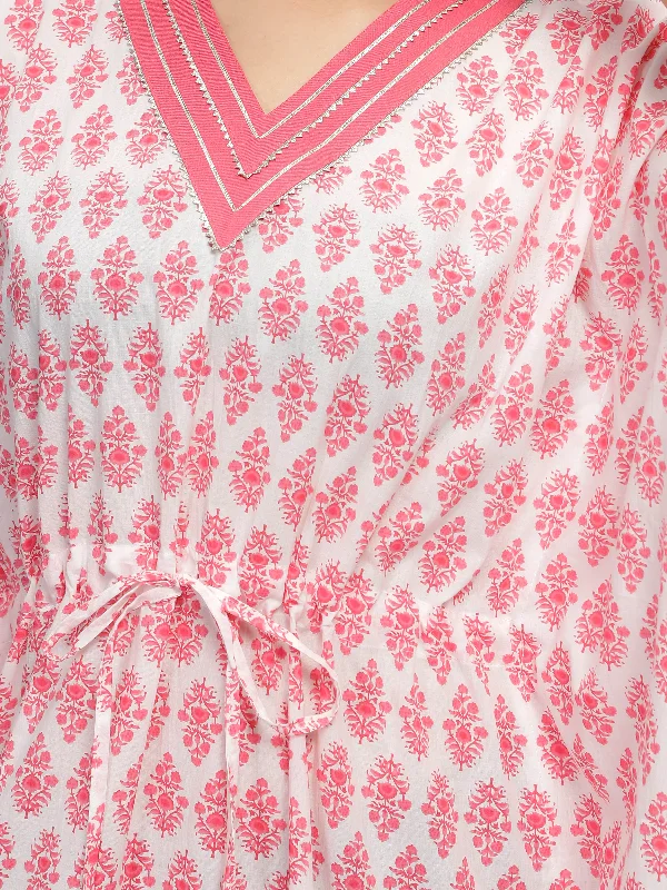 Premium V Neck Cotton Kaftan Pink