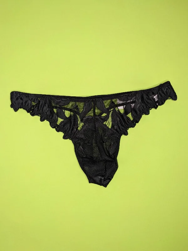 Fleur du Mal: More Space Lily Lace Thong - Black