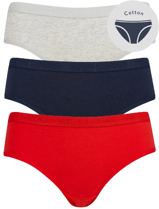 Hattie (3 Pack) Cotton Assorted Briefs in Light Grey Marl / Dress Blue / Flame Scarlet - Tokyo Laundry