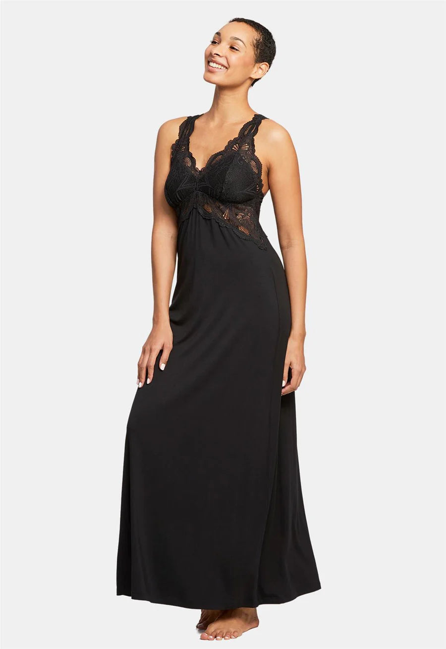 Lace T-Back Gown in Black