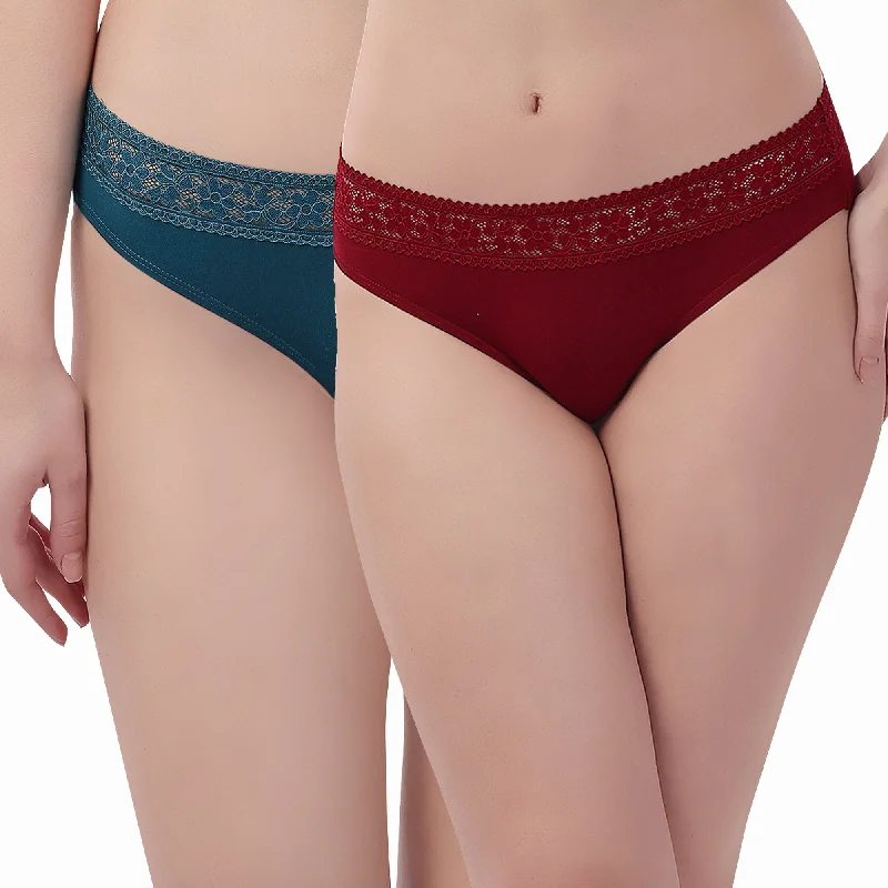 Mid Rise Full Coverage Super Soft Micro Modal Lace Detailed Brief (Pack of 2) 2BF-26