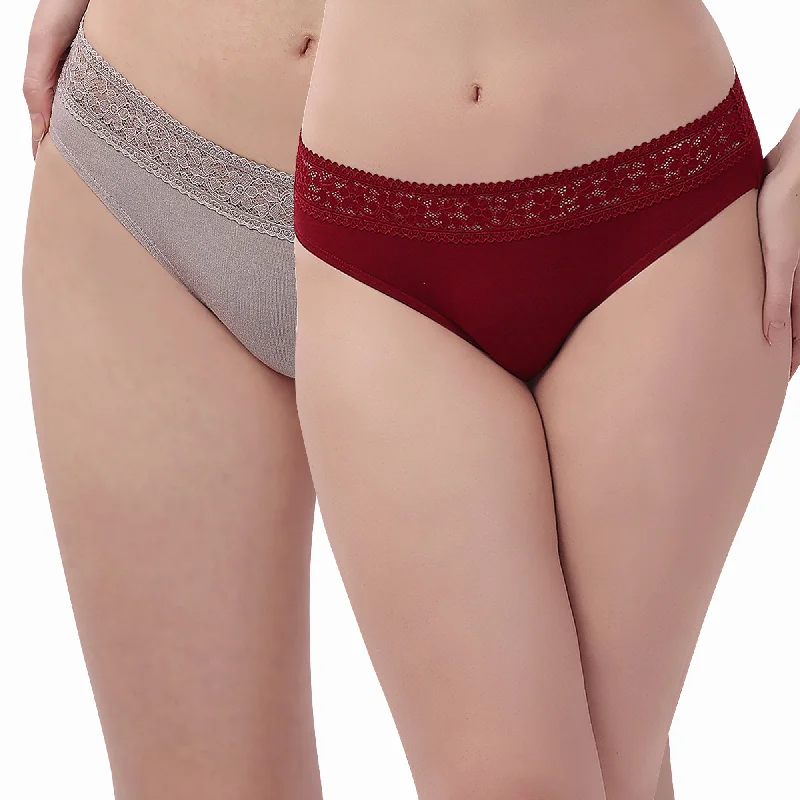 Mid Rise Full Coverage Super Soft Micro Modal Lace Detailed Brief (Pack of 2) 2BF-26