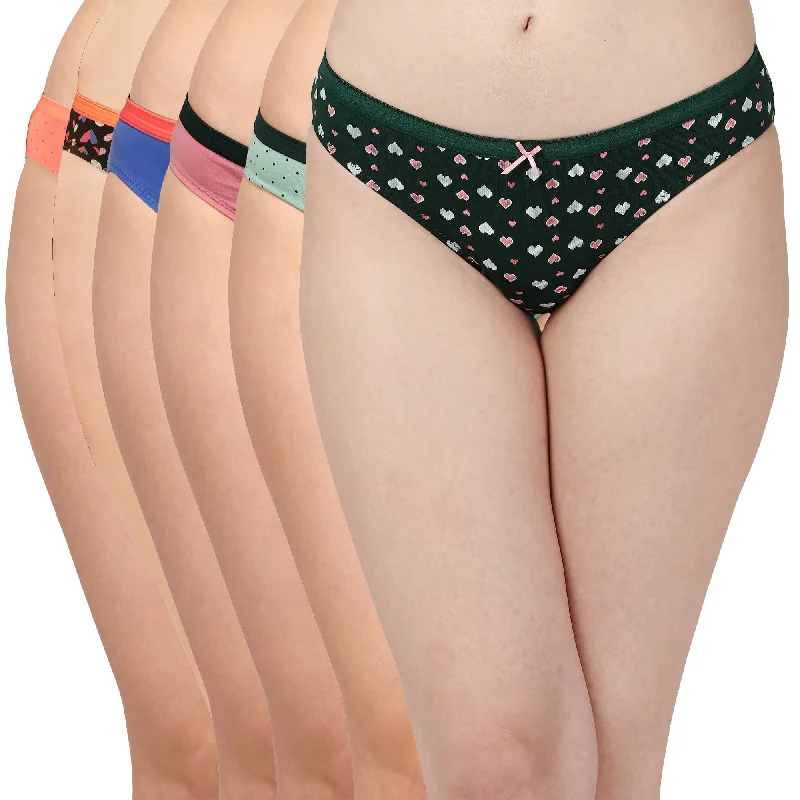 Mid Rise Medium Coverage Solid and Printed Cotton Stretch Brief Panty (Pack of 6) 6BF-20