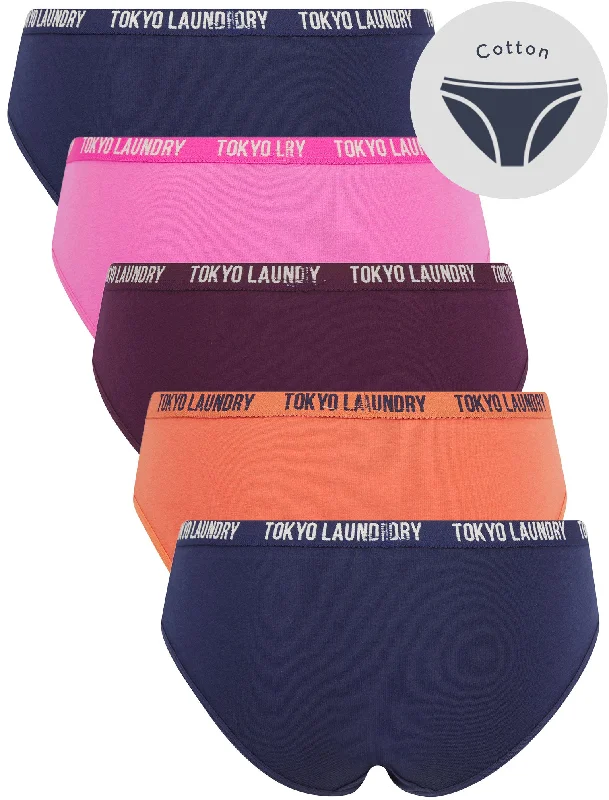 Molly Anne (5 Pack) Cotton Assorted Briefs in Peacoat Blue / Phlox Pink / Potent Purple / Ginger - Tokyo Laundry