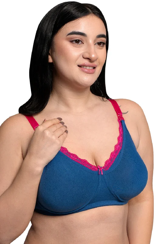 Plus Size Royal Blue Organic Cotton Bamboo Non Padded Laced Nursing Bra