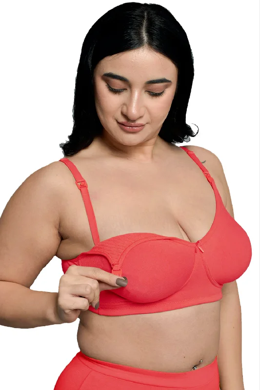 Plus Size Bright Pink Organic Cotton Antimicrobial Soft feeding Bra IMB005I