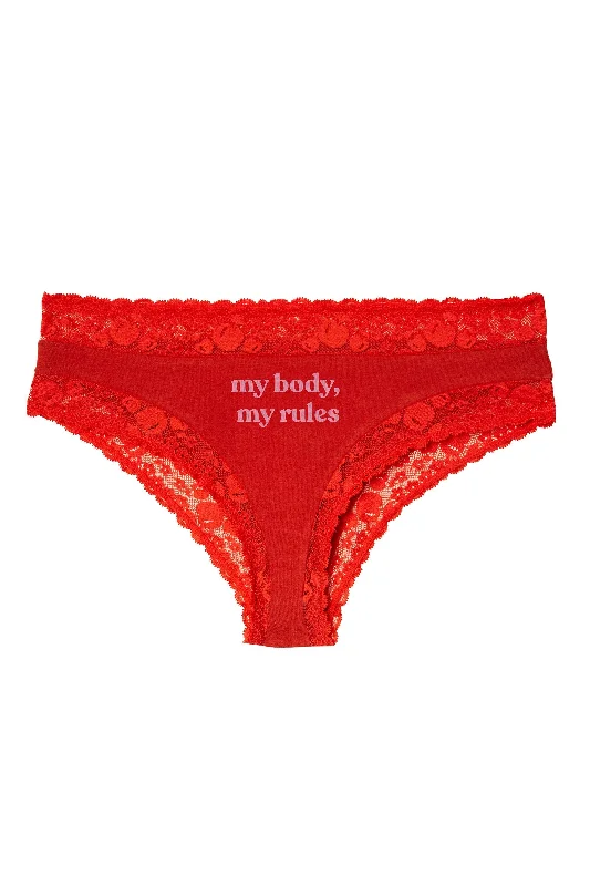 My Body, My Rules Red Embroidered Brief