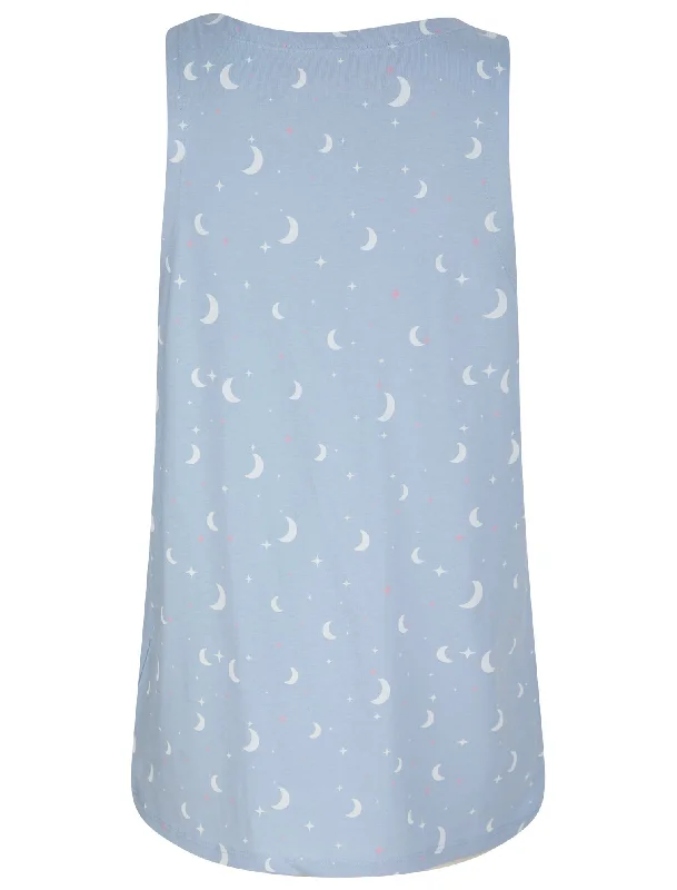 Moon And Stars Print 2 Pc Shortie Lounge Set in Powder Blue - Tokyo Laundry