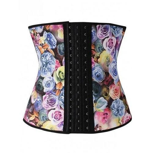 Steel Floral Print Waist Training Corset - Black M