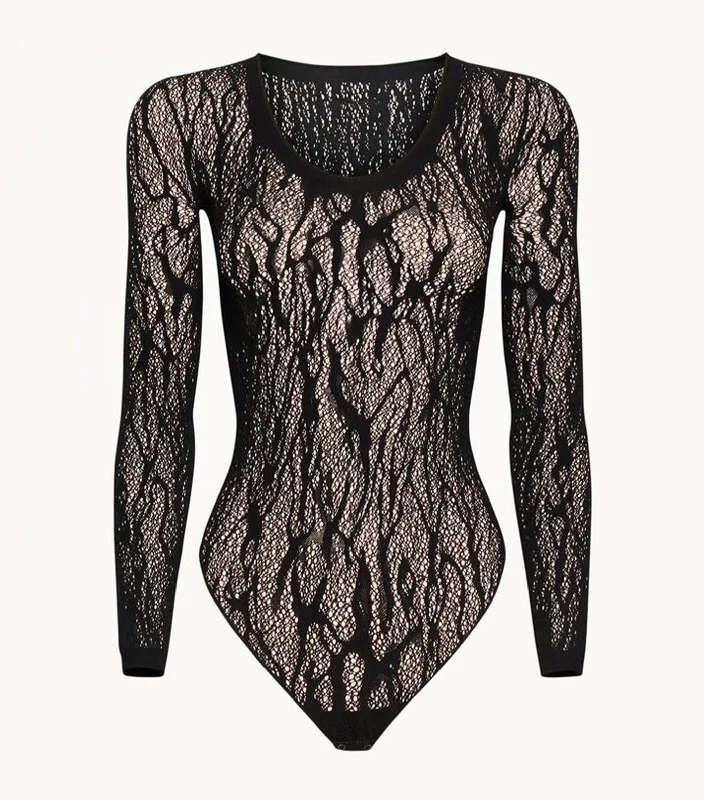 Snake Lace String Bodysuit Black