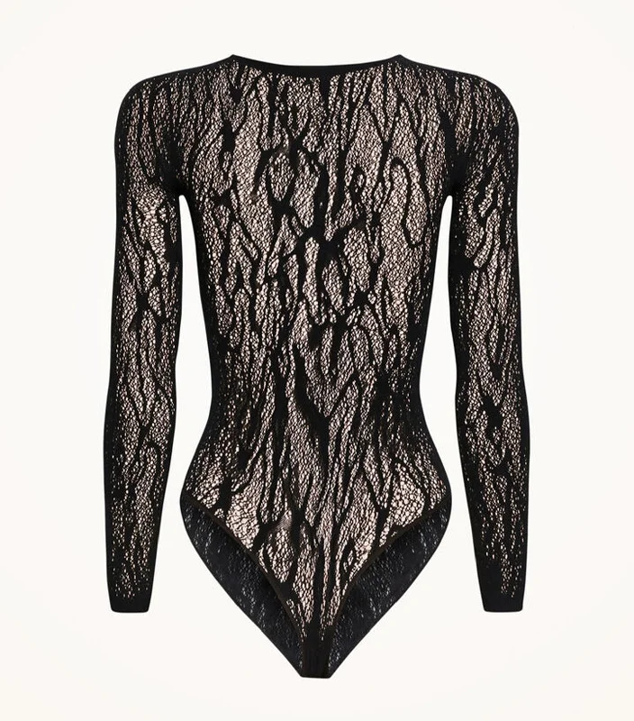 Snake Lace String Bodysuit Black