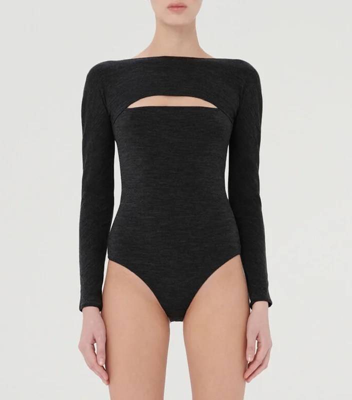 The Kimono Slit Bodysuit Black