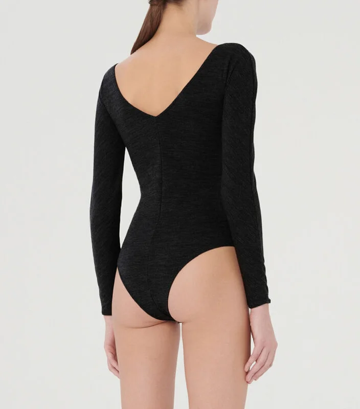 The Kimono Slit Bodysuit Black