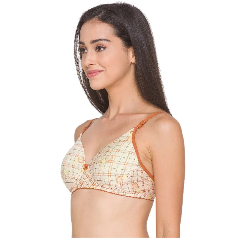 Lightly Padded Non Wired Nylon Solid Full Coverage Bra Printedcoral