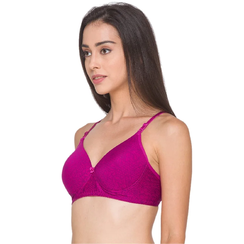 Lightly Padded Non Wired Nylon Solid Full Coverage Bra Printed pink