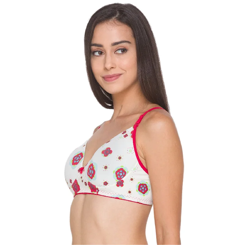 Lightly Padded Non Wired Nylon Solid Full Coverage Bra Floral