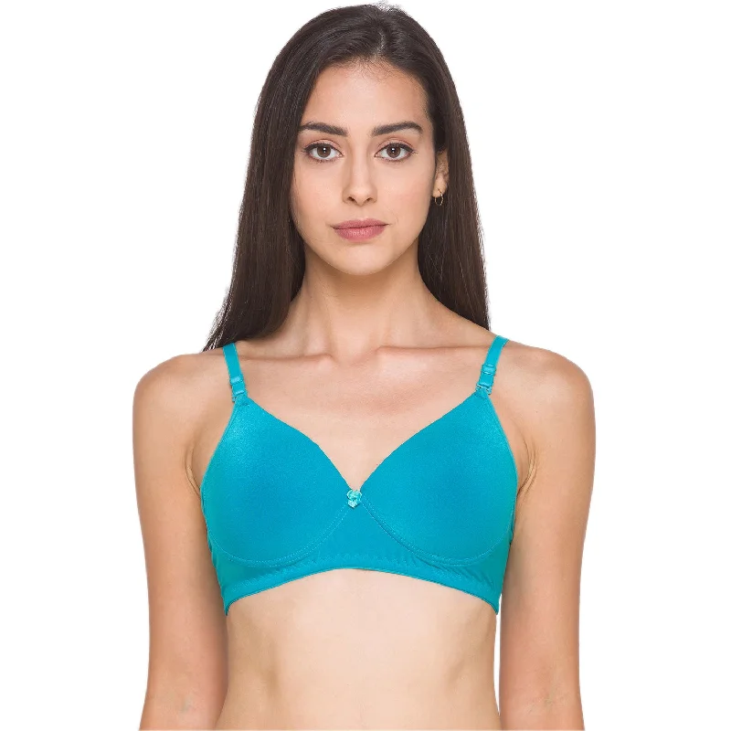 Lightly Padded Non Wired Nylon Solid Full Coverage Bra Blue