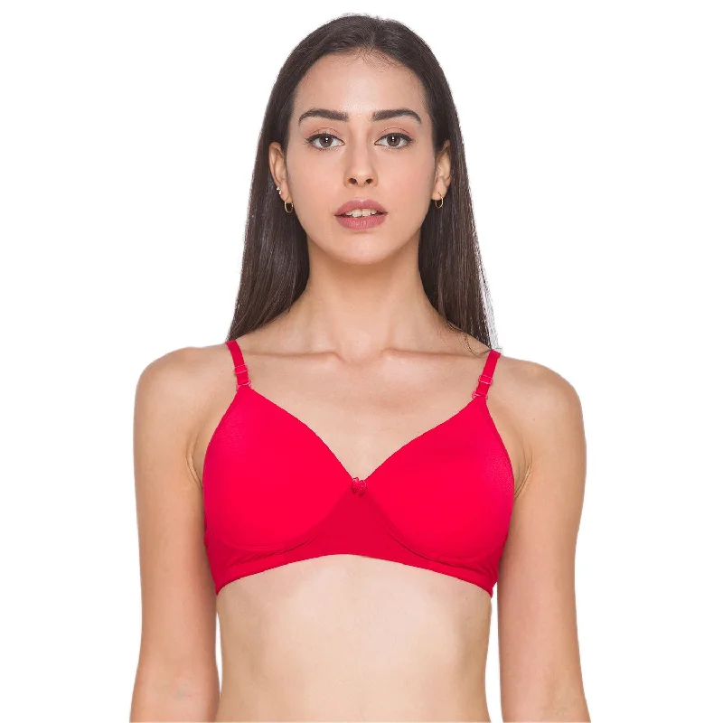 Lightly Padded Non Wired Nylon Solid Full Coverage Bra Red