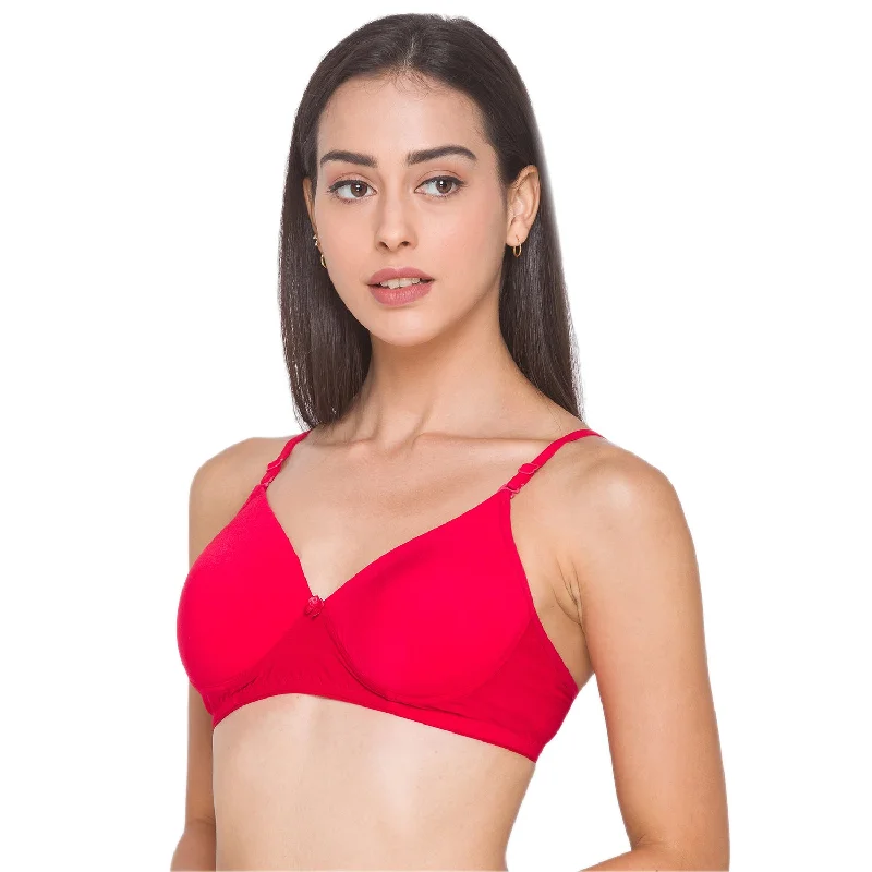 Lightly Padded Non Wired Nylon Solid Full Coverage Bra Red