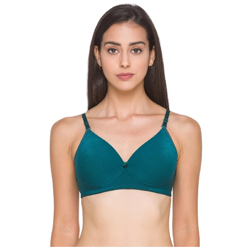 Lightly Padded Non Wired Nylon Solid Full Coverage Bra Sea Green