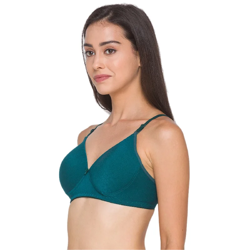 Lightly Padded Non Wired Nylon Solid Full Coverage Bra Sea Green