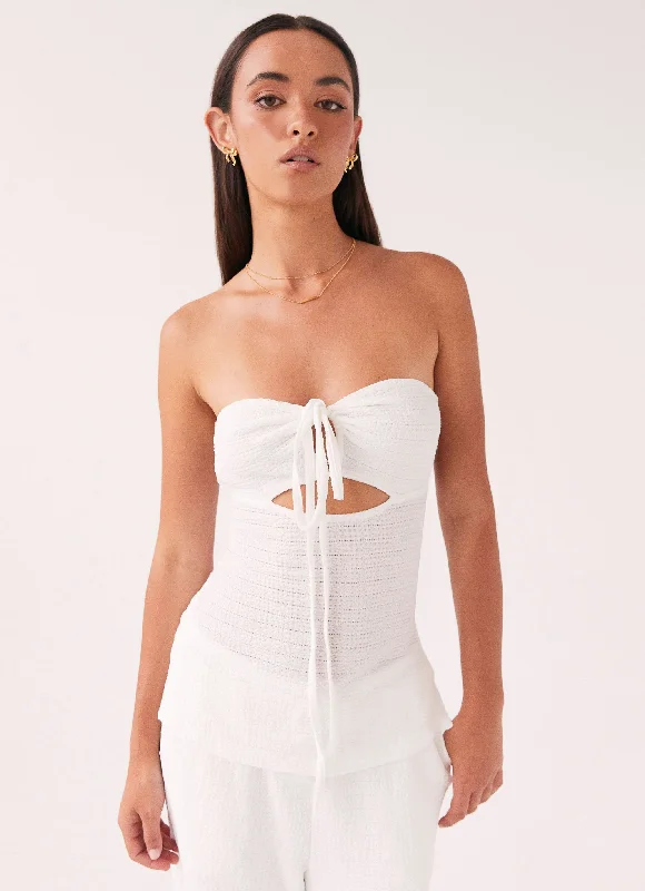 Jadey Strapless Waffle Top - White