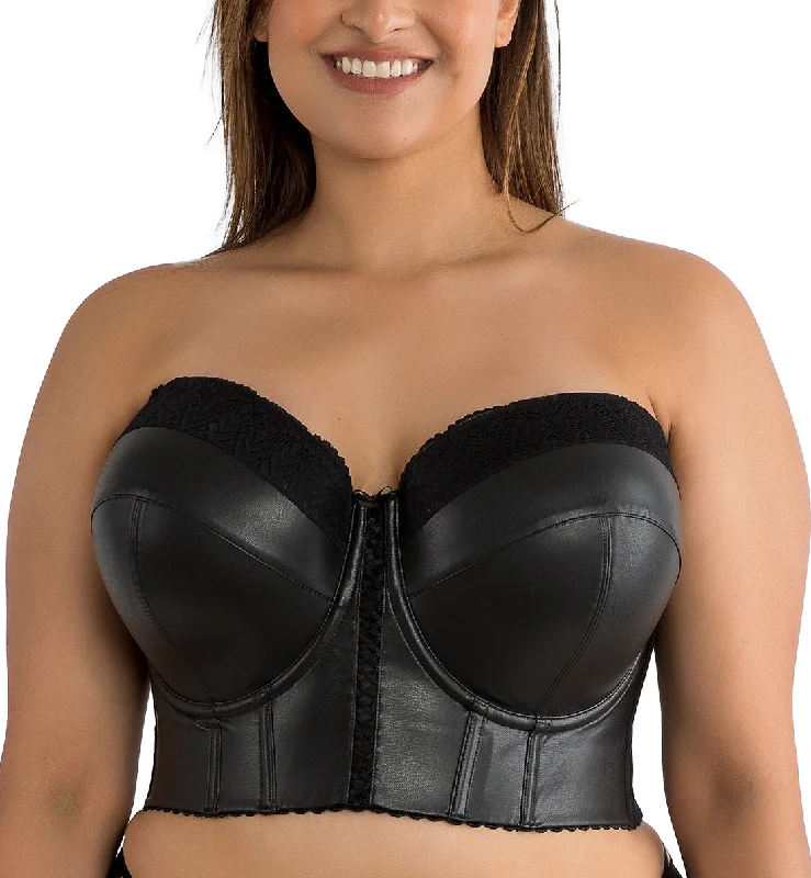 Parfait Stevie Faux Leather Strapless Midi Bustier (P50120) - Black