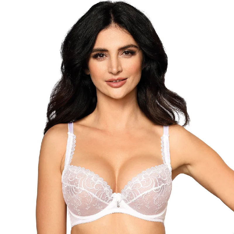 Bridal Sheer Lace Demi Cup Bra Roza Anuk White