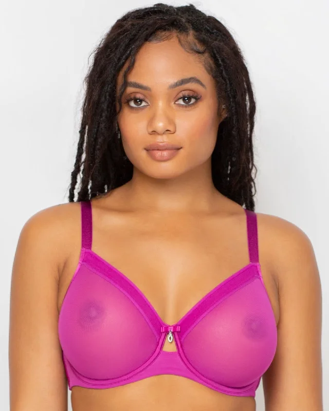 Sheer Mesh Full Coverage Unlined Underwire Bra Cosmo Pink-1311