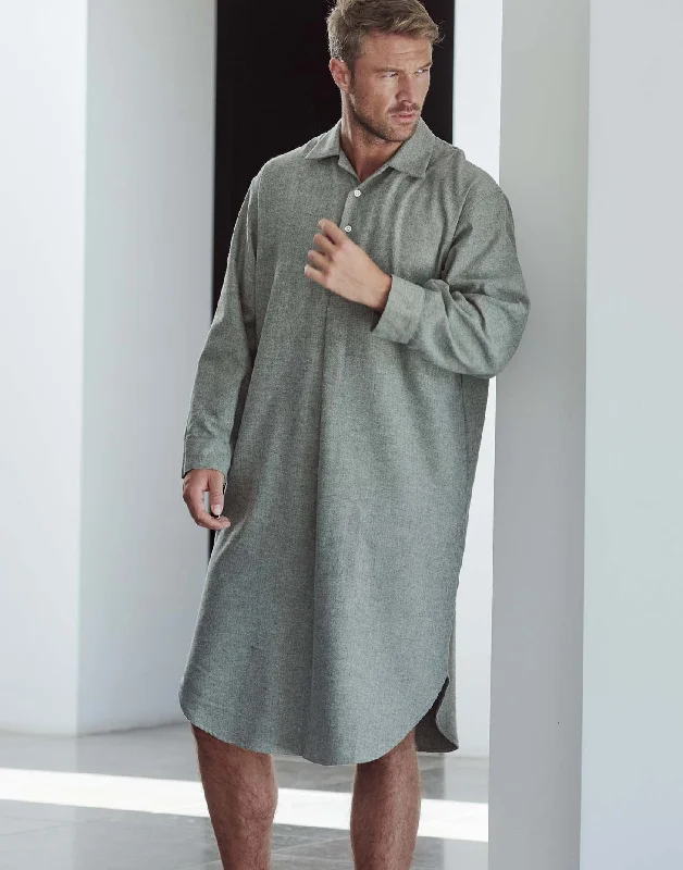 Men's Brushed Cotton Nightshirt – Whitby Jet Herringbone