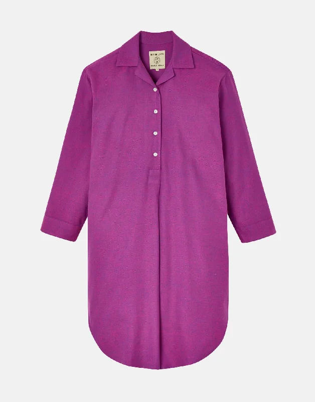 womens-brushed-cotton-nightshirt-royal-magenta-herringbone