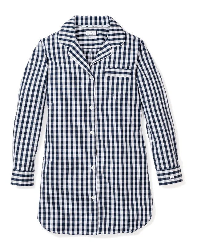 Women's Twill Nightshirt in Navy Gingham